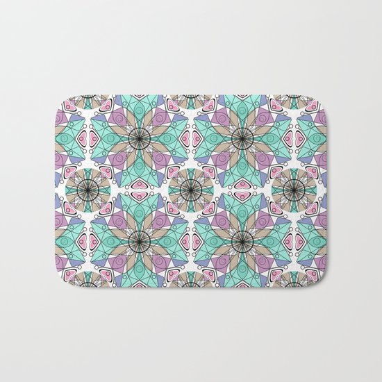 Turquoise pink abstract pattern . Bath Mat