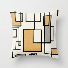 Piet Composition - Mid-Century Modern Minimalist Geometric Abstract in Muted Mustard Gold Gray Cream Throw Pillow