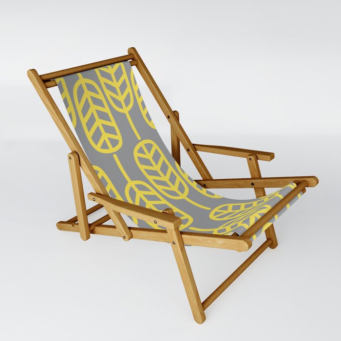 Feather Leaves Minimalist Pattern in Lemon Yellow and Light Gray Sling Chair