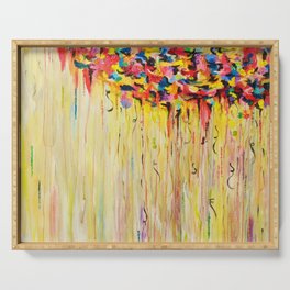 OPPOSITES LOVE Raining Sunshine - Bold Bright Sunny Colorful Rain Storm Abstract Acrylic Painting Serving Tray