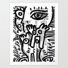 Creatures Graffiti Black and White on French Train Ticket Art Print