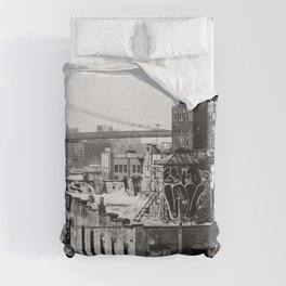 New York City | Brooklyn Bridge View | Black and White Photography Duvet Cover