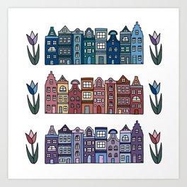 Amsterdam Houses and Tulips Art Print
