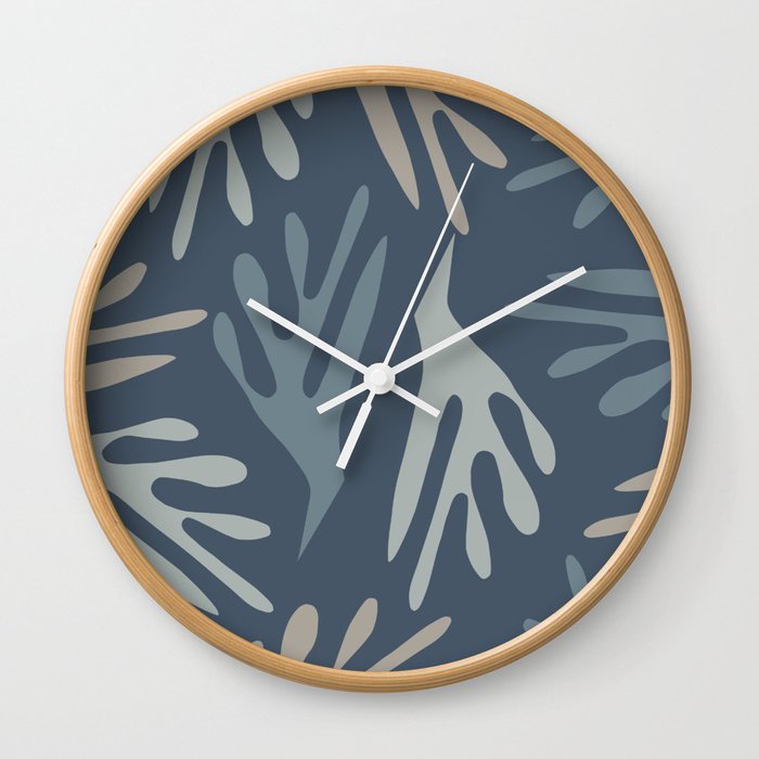 Ailanthus Cutouts Abstract Pattern in Neutral Blue Grey Tones Wall Clock