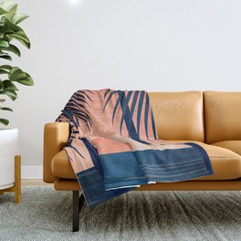 Sunset Palms - Peach Navy Palette Throw Blanket
