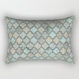 Old Moroccan Tiles Pattern Teal Beige Distressed Style Rectangular Pillow