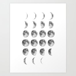 Full Moon cycle print black-white photograph new lunar eclipse poster bedroom home wall decor Art Print
