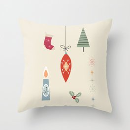 Retro Christmas Items, Bauble, Candle, Fir, Christmas Socks Throw Pillow
