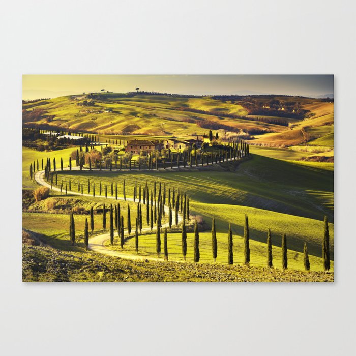 Tuscany, Crete Senesi rolling hills landscape at sunset Canvas Print