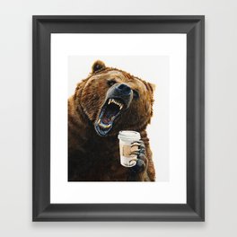 " Grizzly Mornings " give that bear some coffee Framed Art Print