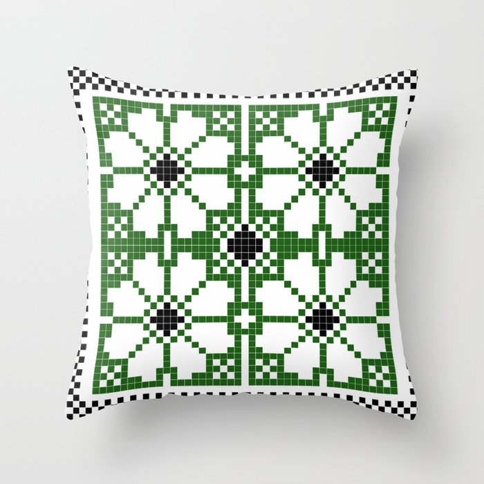 Green folk ethno flower design Throw Pillow