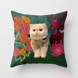 Cat with Flowers Throw Pillow