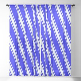 [ Thumbnail: Blue & Mint Cream Colored Striped/Lined Pattern Sheer Curtain ]