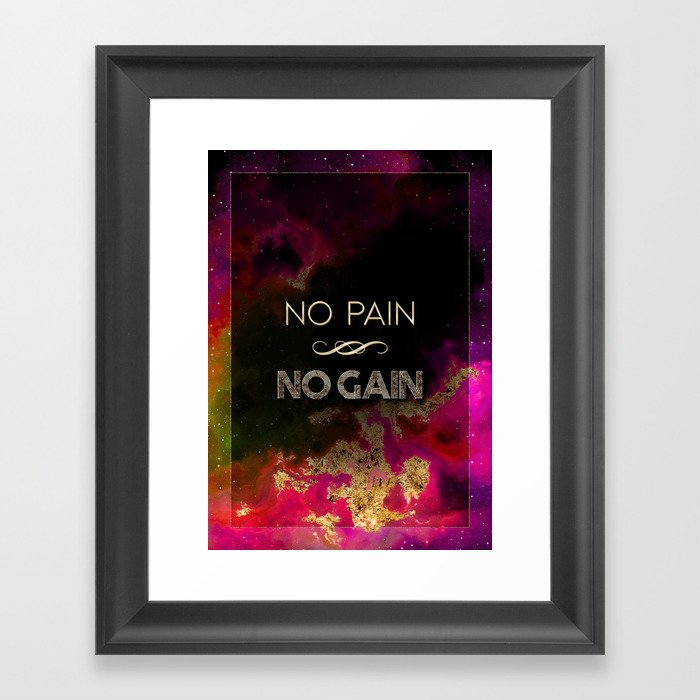 No Pain No Gain Rainbow Gold Quote Motivational Art Framed Art Print