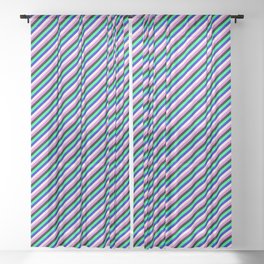 [ Thumbnail: Eyecatching Green, Blue, Beige, Orchid & Black Colored Stripes Pattern Sheer Curtain ]