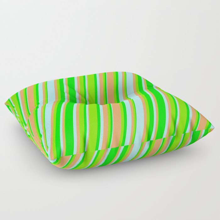 Turquoise, Brown, Green, and Lime Colored Lines Pattern Floor Pillow