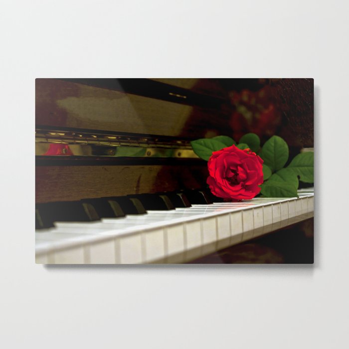 ROMANTIC RED ROSE FLOWER ON PIANO Metal Print
