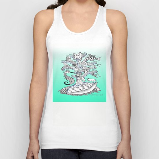 Zentangle Seahorse, Coral, Starfish Undersea Illustration Unisex Tank Top