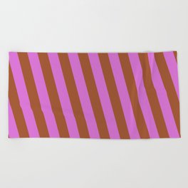 [ Thumbnail: Orchid and Sienna Colored Stripes/Lines Pattern Beach Towel ]