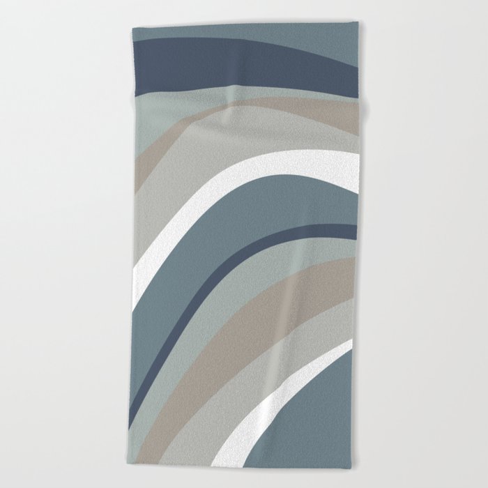 Funky Wavy Lines Blue, Grey and Neutral Tones Beach Towel