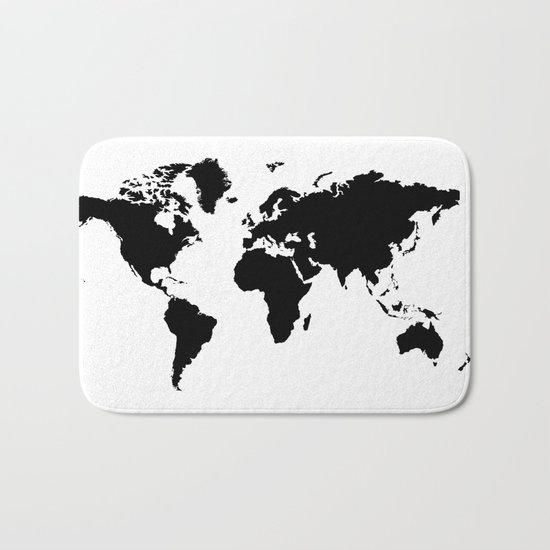 Black and White world map Bath Mat