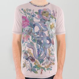 Pink Floral Garden Snake All Over Graphic Tee