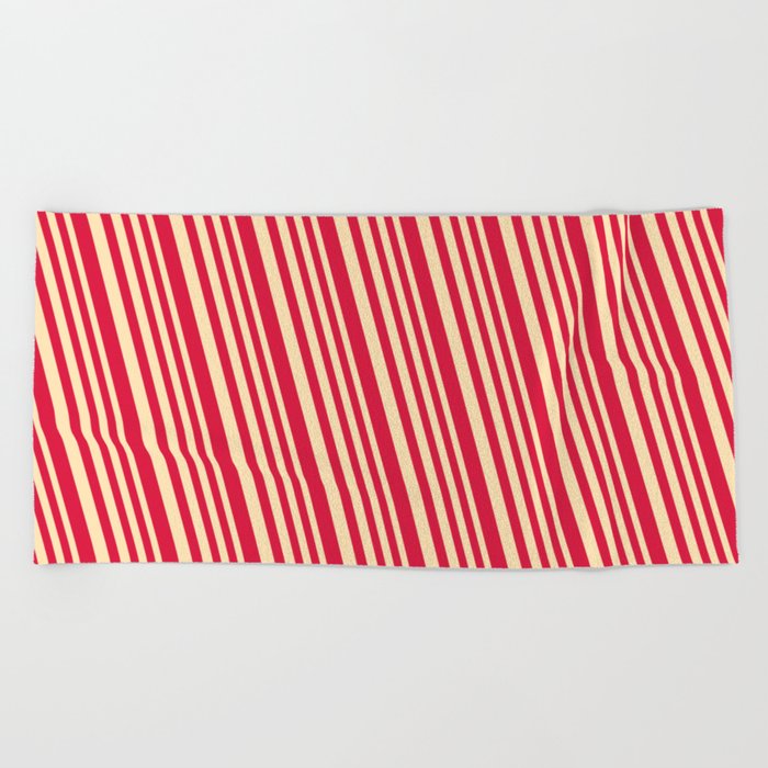 Beige and Crimson Colored Lined Pattern Beach Towel