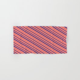[ Thumbnail: Salmon and Dark Slate Blue Colored Lined/Striped Pattern Hand & Bath Towel ]