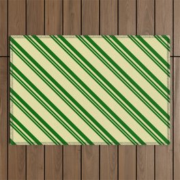 [ Thumbnail: Dark Green and Pale Goldenrod Colored Lines Pattern Outdoor Rug ]