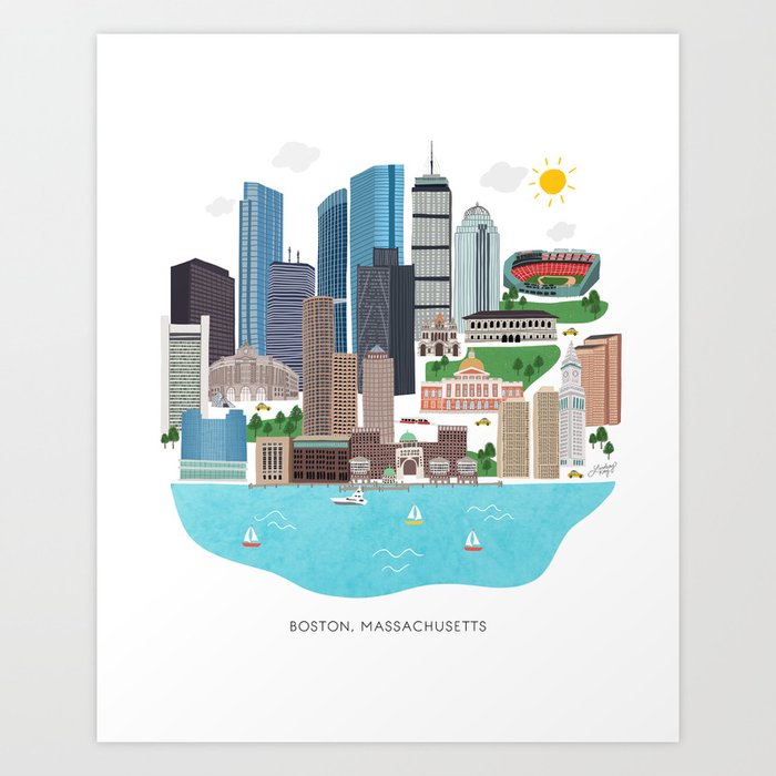 Boston Skyline Illustration Art Print
