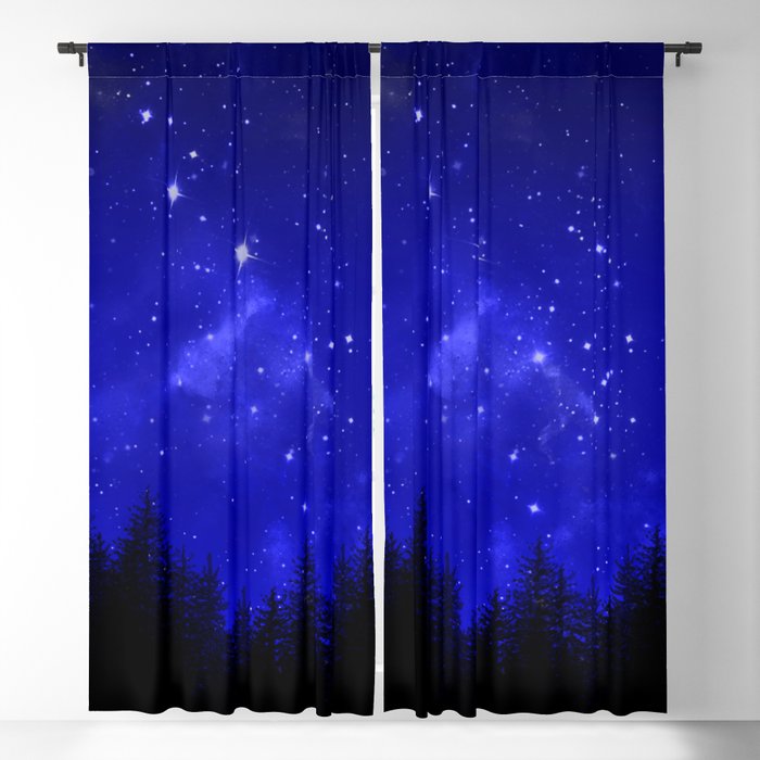 Blue Galaxy Forest Night Sky Blackout Curtain