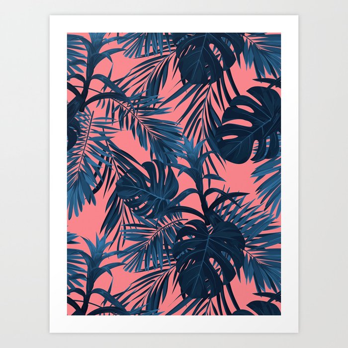 Pink Oasis: Tropical Palm Leaves Pattern Art Print