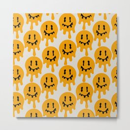 Melted Smiley Faces Trippy Seamless Pattern - Yellow Metal Print