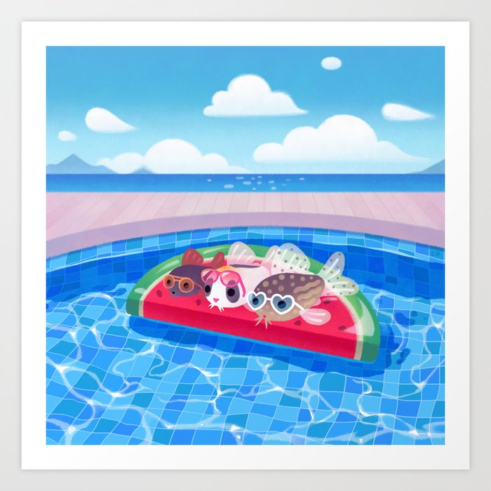 Cory cats in the swimming pool Art Print