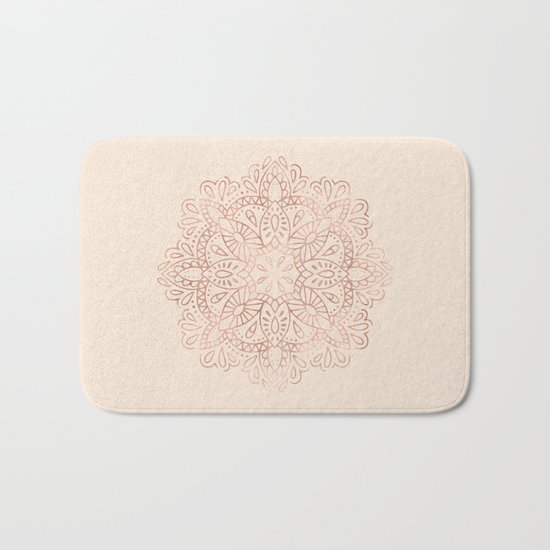 Mandala Rose Gold Pink Shimmer on Light Cream Bath Mat