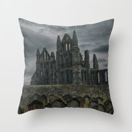 Great Britain Photography - Whitby Abbey Under The Gray Clouds Throw Pillow