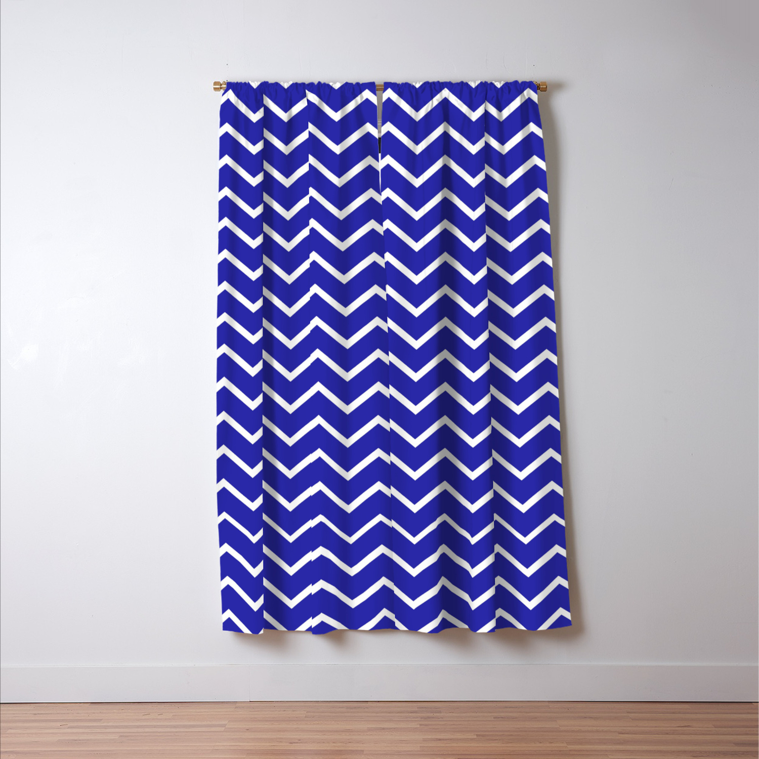 Zigzagged White Navy Pattern Blackout Curtain By Luxelab