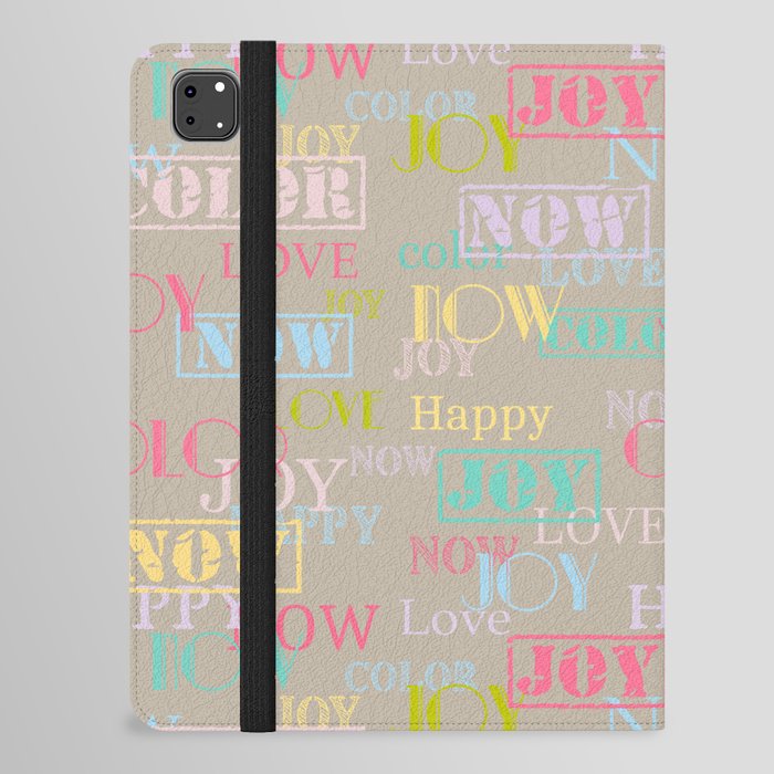 Enjoy The Colors - Colorful typography modern abstract pattern on taupe background iPad Folio Case