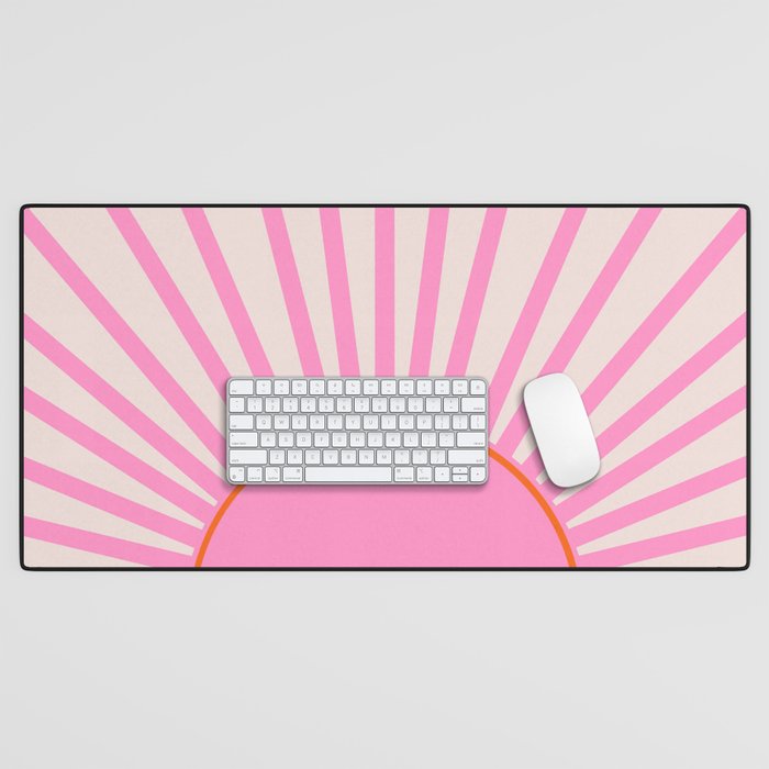 Le Soleil | 01 - Retro Sun Print Pink Aesthetic Preppy Decor Modern Abstract Sunshine Desk Mat