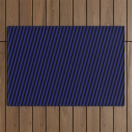 [ Thumbnail: Midnight Blue and Black Colored Pattern of Stripes Outdoor Rug ]
