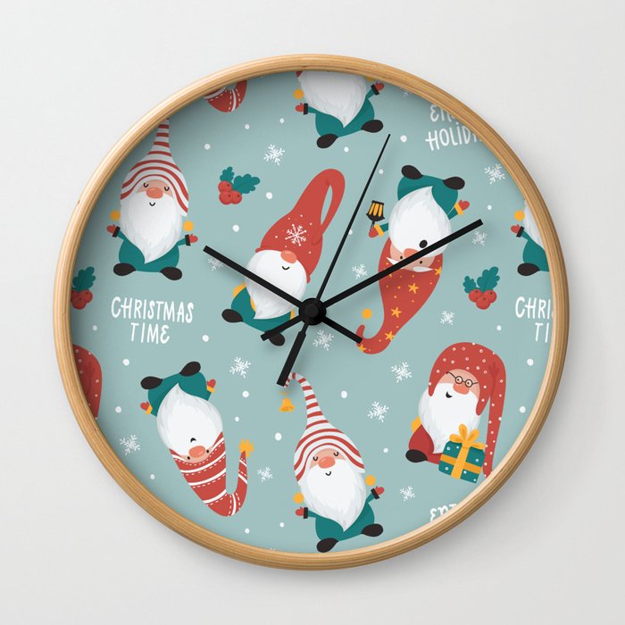 Christmas gnomes pattern Wall Clock