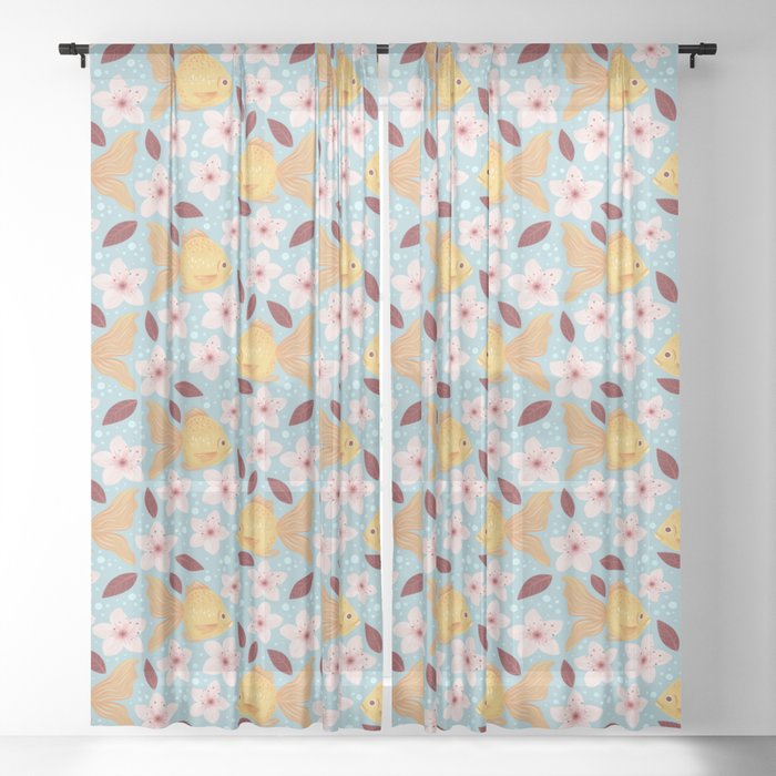 Goldfish and Cherry Blossoms Sheer Curtain