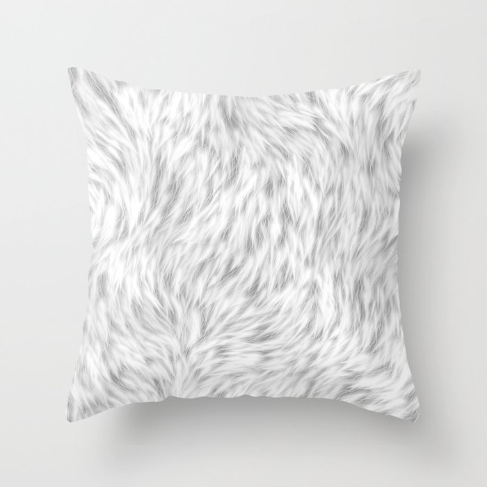 White Wolf Fur Throw Pillow