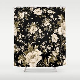 Watercolor seamless delicate flowers pattern with buds and foliage, drawn on paper with paints. Shower Curtain