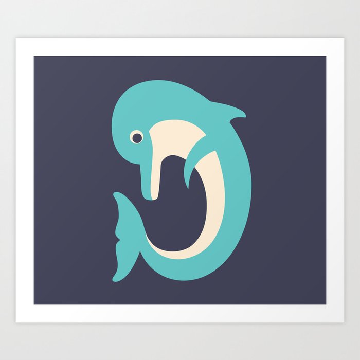 Letter D Animal Alphabet Dolphin Monogram Art Print