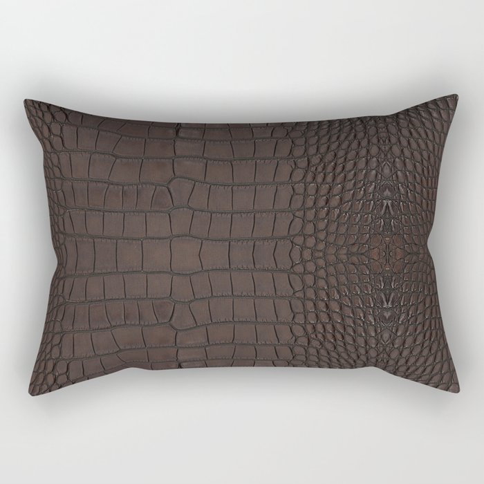 Alligator Brown Leather Print Rectangular Pillow
