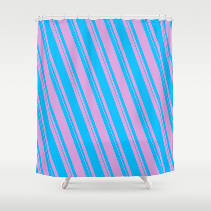 Plum & Deep Sky Blue Colored Lined Pattern Shower Curtain