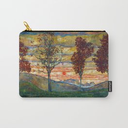 Four Trees with Red Leaves at Sunrise landscape painting by Egon Schiele Carry-All Pouch | Sunset, Painting, Blueridge, Leaves, Newengland, Maine, Autumn, Switzerland, Foliage, Vermont 
