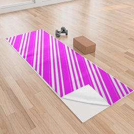 [ Thumbnail: Fuchsia and Mint Cream Colored Lined/Striped Pattern Yoga Towel ]