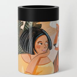 Girl with tiger sunset tropical landscape Can Cooler